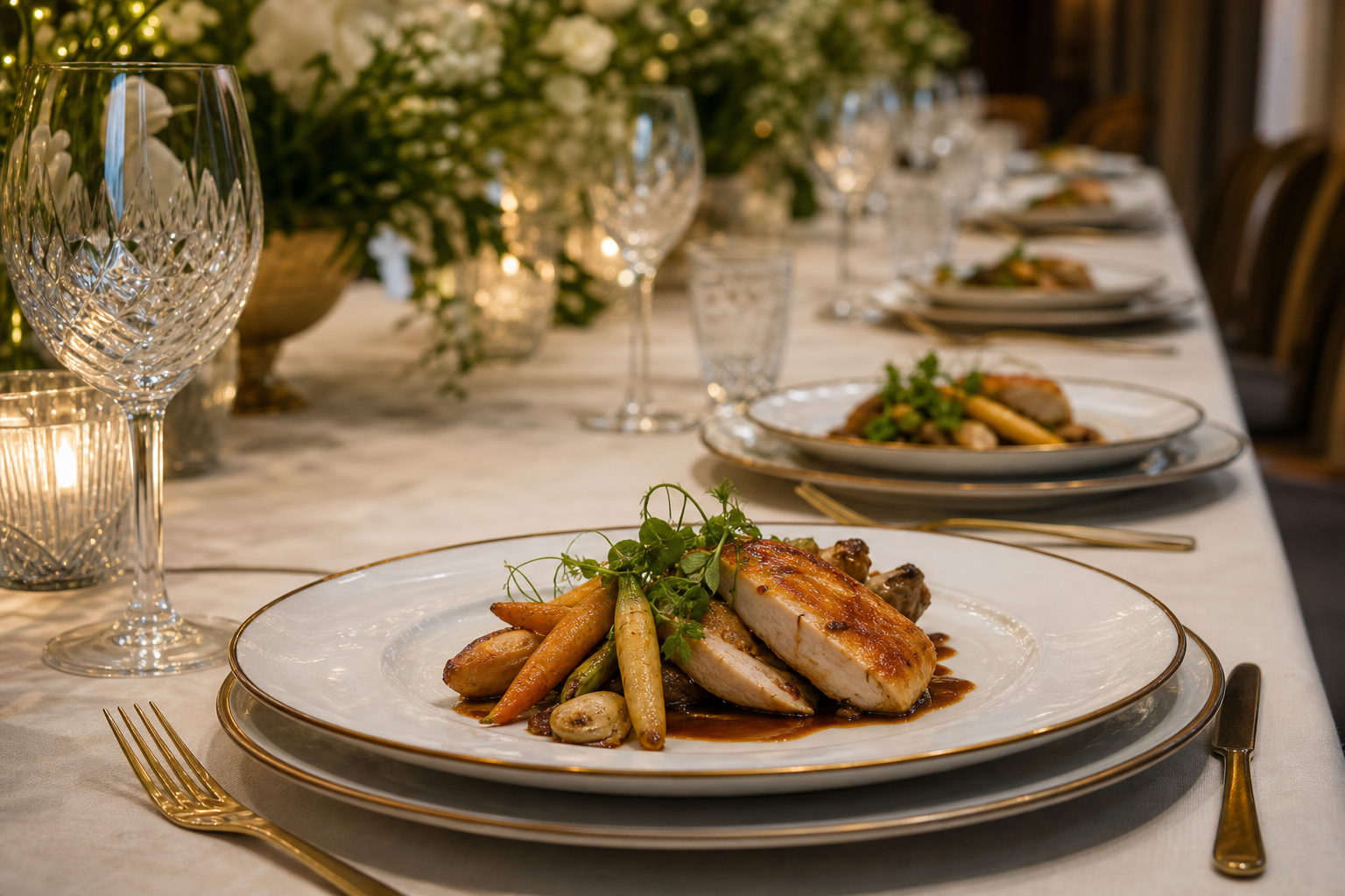 Une table dressée autour d’un repas à partager